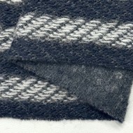 Tissu laine polyester maille épaisse à rayures marine foncé gris clair