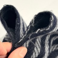 Tissu laine polyester maille épaisse à rayures marine foncé gris clair