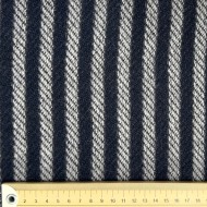 Tissu laine polyester maille épaisse à rayures marine foncé gris clair
