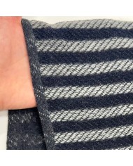 Tissu laine polyester maille épaisse à rayures marine foncé gris clair