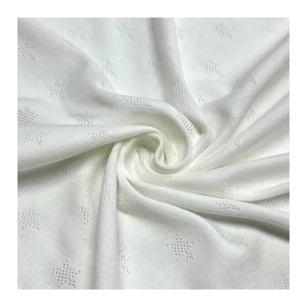 Tissu jersey coton brodé étoile blanc - Marque française