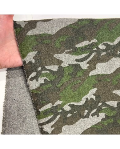 Tissu laine polyester camouflage vert kaki et gris Tissu laine polyester camouflage vert kaki et gris
