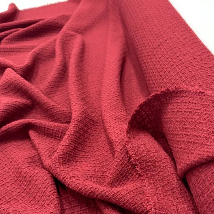 Tissu laine polyester tweed à carreaux texturés rouge
