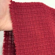 Tissu laine polyester tweed à carreaux texturés rouge