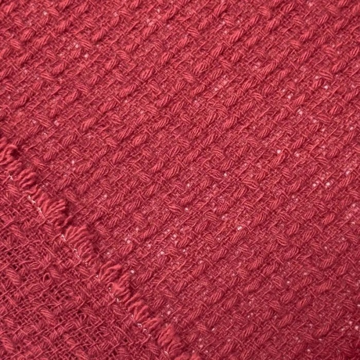 Tissu laine polyester tweed à carreaux texturés rouge