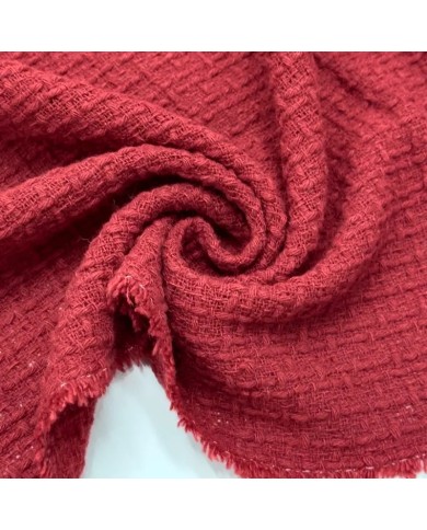 Tissu laine polyester tweed à carreaux texturés rouge Tissu laine polyester tweed à carreaux texturés rouge