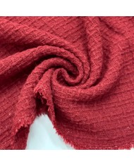 Tissu laine polyester tweed à carreaux texturés rouge