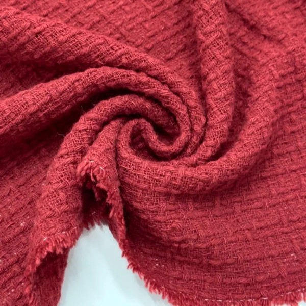 Tissu laine polyester tweed à carreaux texturés rouge Tissu laine polyester tweed à carreaux texturés rouge