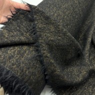 Tissu Laine texturé chevrons Noir ocre - Haute couture