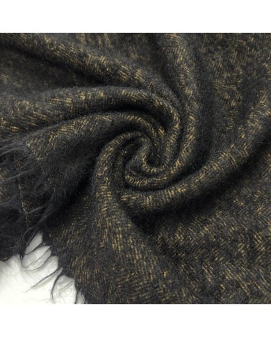 Tissu Laine texturé chevrons Noir ocre - Haute couture Tissu Laine texturé chevrons Noir ocre - Haute couture