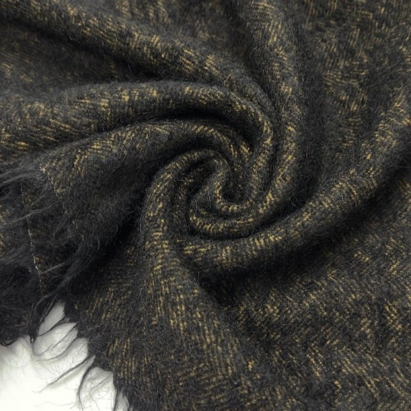 Tissu Laine texturé chevrons Noir ocre - Haute couture Tissu Laine texturé chevrons Noir ocre - Haute couture