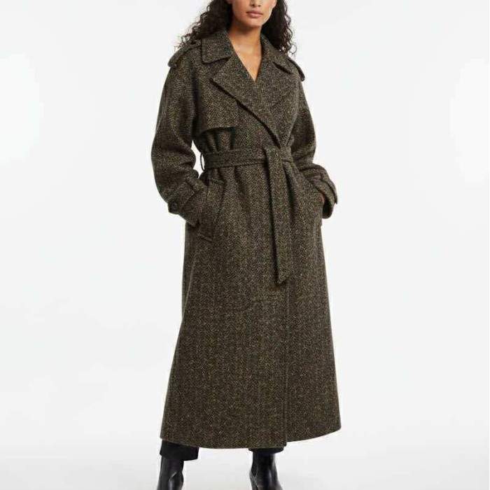 Tissu Laine texturé chevrons Noir ocre - Haute couture