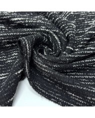 Tissu maille coton polyester chiné effet bouclé noir et blanc