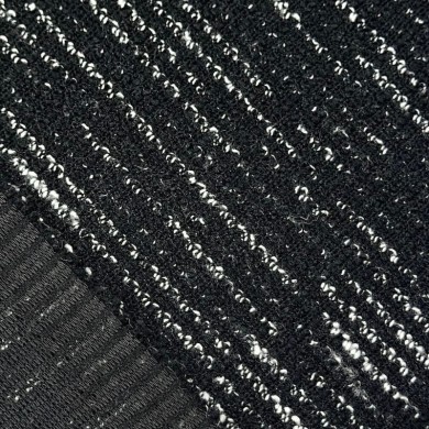 Tissu maille coton polyester chiné effet bouclé noir et blanc