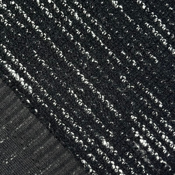 Tissu maille coton polyester chiné effet bouclé noir et blanc
