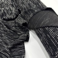 Tissu maille coton polyester chiné effet bouclé noir et blanc