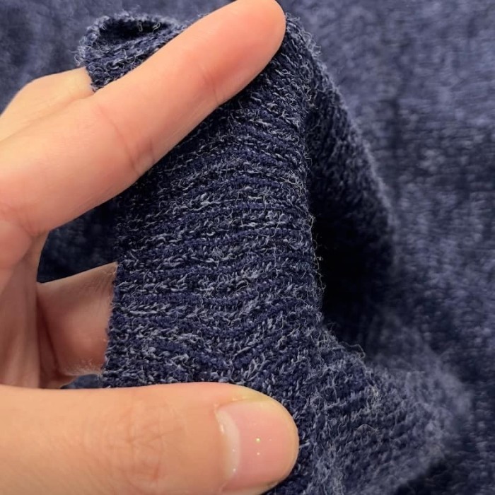 Tissu maille jersey polyester viscose bleu marine chiné