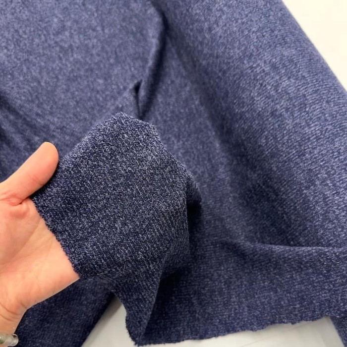 Tissu maille jersey polyester viscose bleu marine chiné