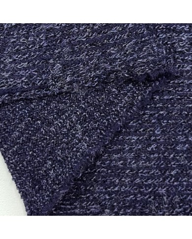 Tissu maille jersey polyester viscose bleu marine chiné
