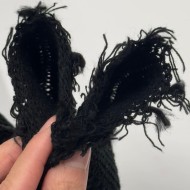 Tissu laine polyester maille ajourée texturée noir