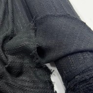 Tissu laine polyester maille ajourée texturée noir