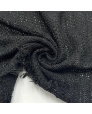 Tissu laine polyester maille ajourée texturée noir