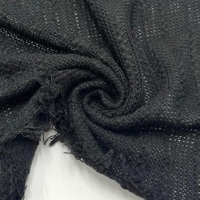 Tissu laine polyester maille ajourée texturée noir