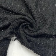 Tissu laine polyester maille ajourée texturée noir