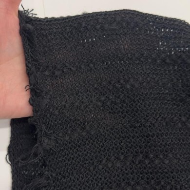Tissu laine polyester maille ajourée texturée noir
