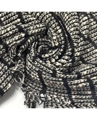 Tissu maille coton polyester effet crochet noir et blanc