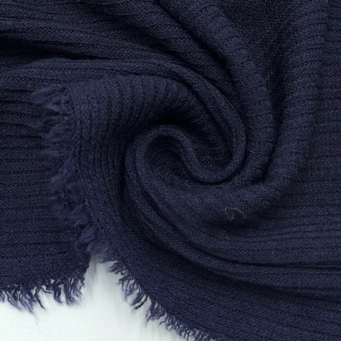 Tissu maille côtelé polyester viscose bleu marine foncé