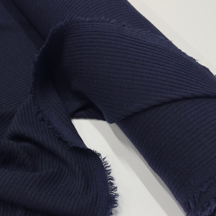 Tissu maille côtelé polyester viscose bleu marine foncé