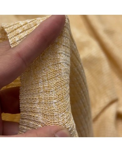 Tissu maille côtelé polyester coton moucheté jaune clair
