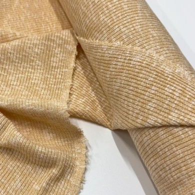 Tissu maille côtelé polyester coton moucheté jaune clair