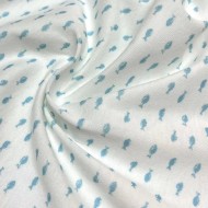 Tissu jersey coton poisson bleu ciel - Marque française