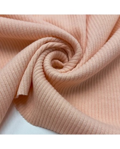 Tissu maille côtelé polyester élasthanne rose pâle