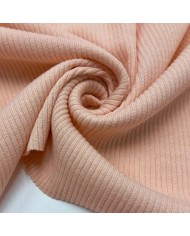 Tissu maille côtelé polyester élasthanne rose pâle