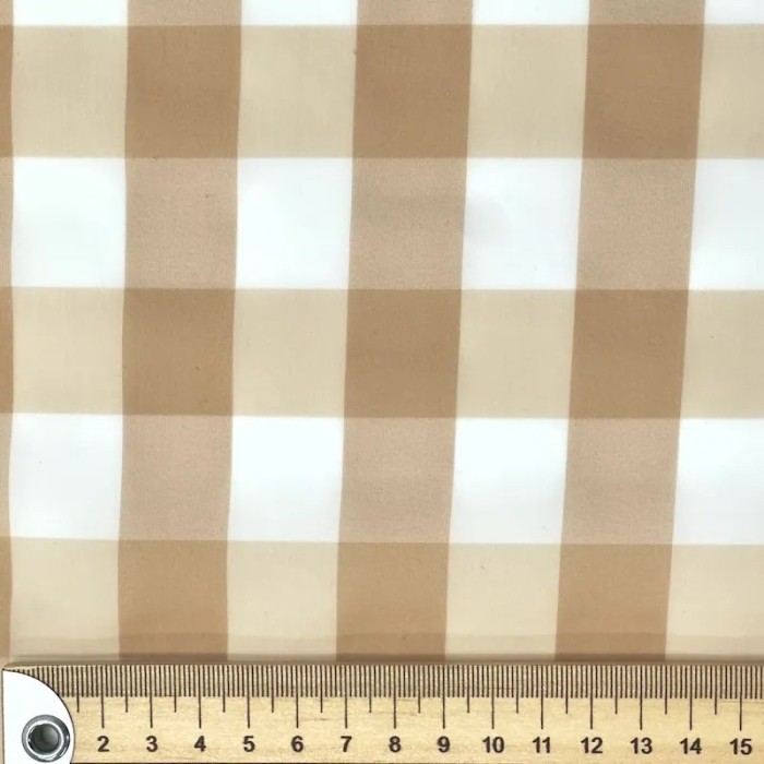 Tissu polyamide élasthanne à carreaux beige blanc