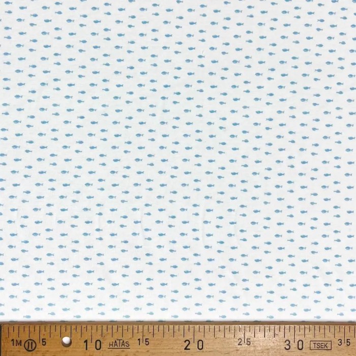 Tissu jersey coton poisson bleu ciel - Marque française
