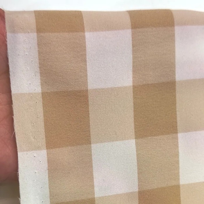 Tissu polyamide élasthanne à carreaux beige blanc