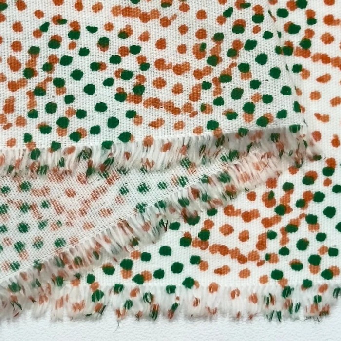 Tissu coton à petits pois colorés orange et vert