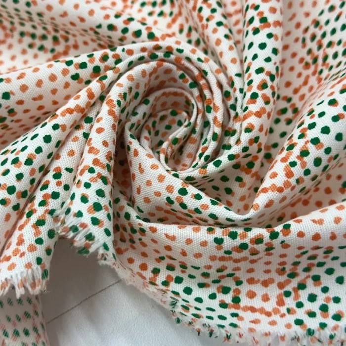 Tissu coton à petits pois colorés orange et vert