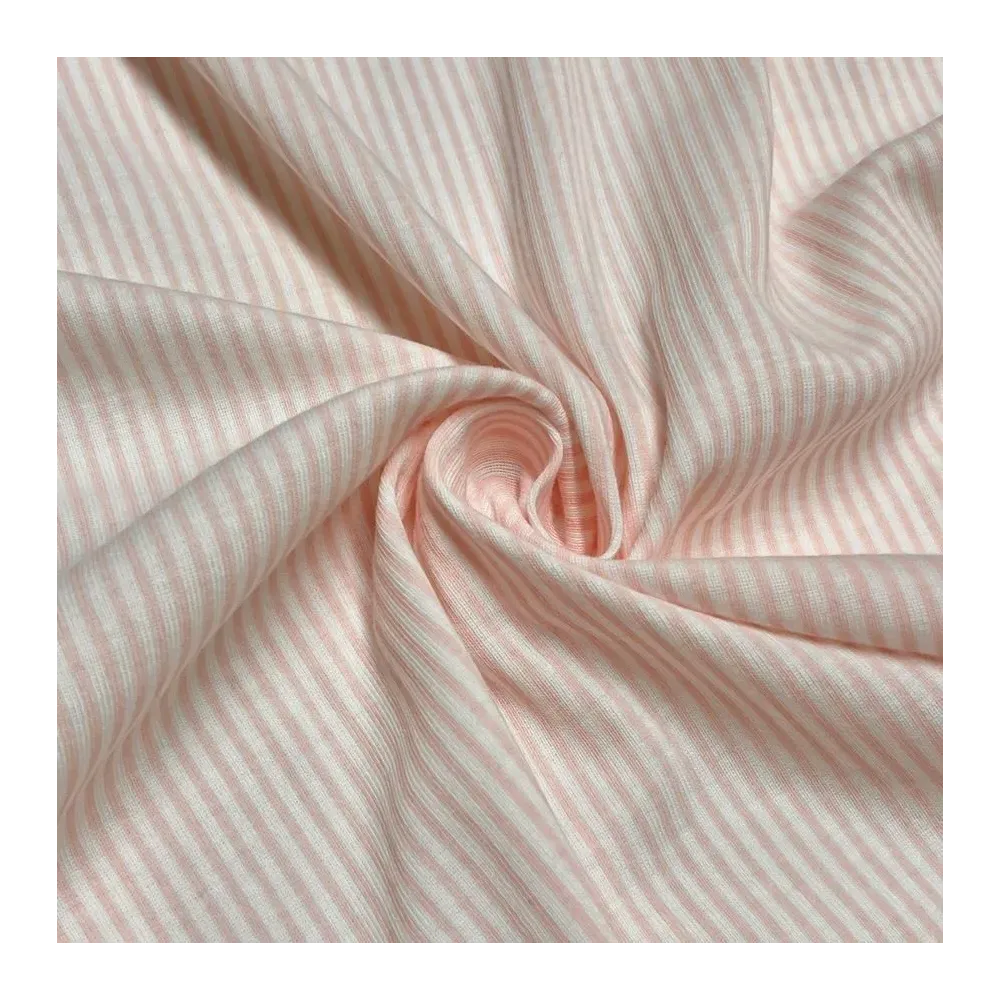 Tissu jersey coton à rayures rose - Marque française