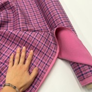 Tissu laine polyester imprimé écossais rose vif violet