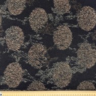 Tissu panneau laine polyester 130×160 à bordures décor taupe sur noir Tissu panneau laine polyester 130×160 à bordures décor taupe sur noir