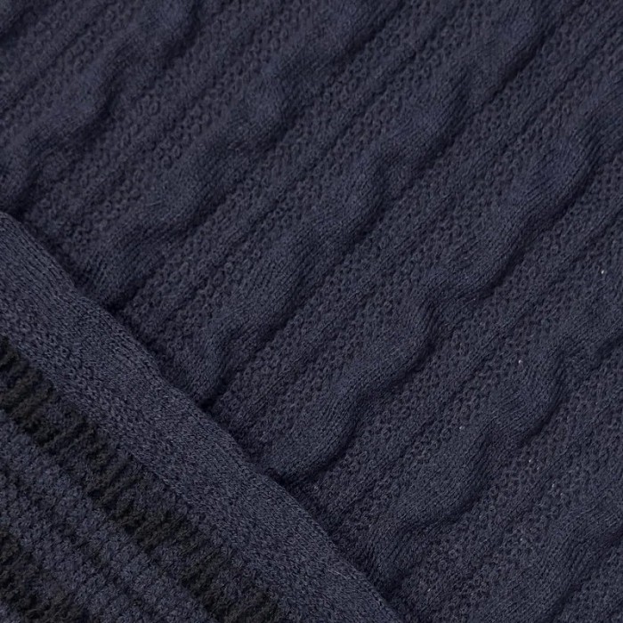 Tissu maille torsadée acrylique élasthanne maille torsades bleu marine foncé