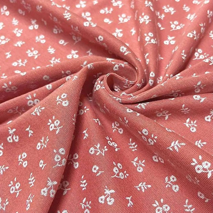 Tissu jersey coton fleurs corail - Marque française