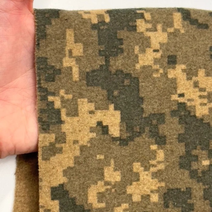 Tissu laine polyester camouflage kaki taupe beige