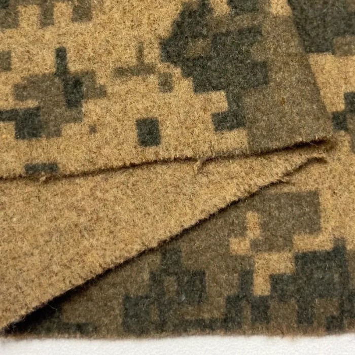 Tissu laine polyester camouflage kaki taupe beige