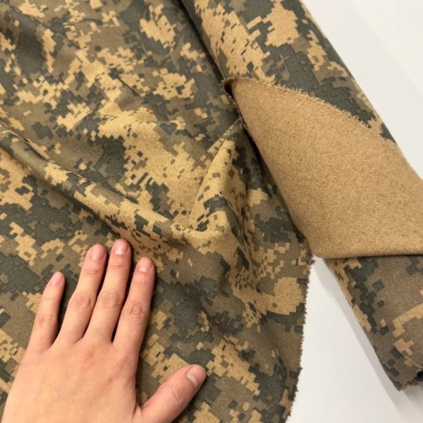 Tissu laine polyester camouflage kaki taupe beige Tissu laine polyester camouflage kaki taupe beige